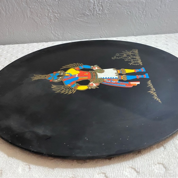 VTG 1960’s Courac Of Monterey Hopi Hummingbird Kachina Doll Brass Inlay Plate - Picture 7 of 15